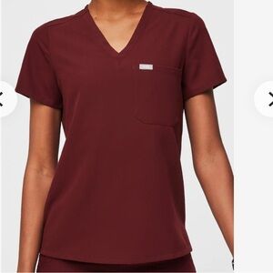 Figs Maroon Short Sleeve V-Neck Top